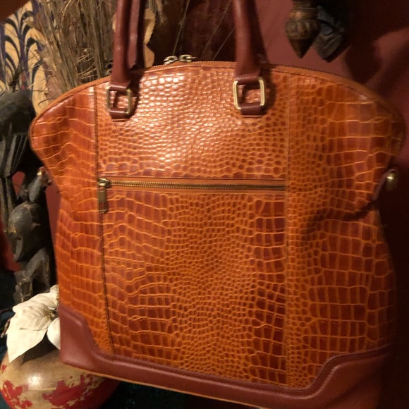 J.W. Hulme Co. Orange/Brown Leather Croc Embossed Handbag - Picture 4 of 16